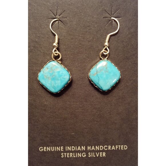 Genuine Indian Handcrafted Sterling Silver Turquoise Dangle Earrings - Picture 1 of 1
